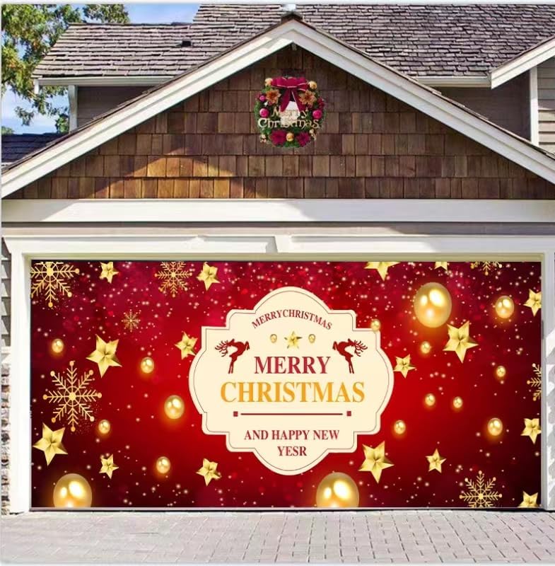 Garage Door Decorations - 7 x 16 ft Merry Christmas Holiday Banner Garage Door Cover Murals Winter Snowman Santa Outdoor Large Door Cover Decoration Indoor Outdoor Christmas Backdrop Decoration (Garage Door Decorations18)