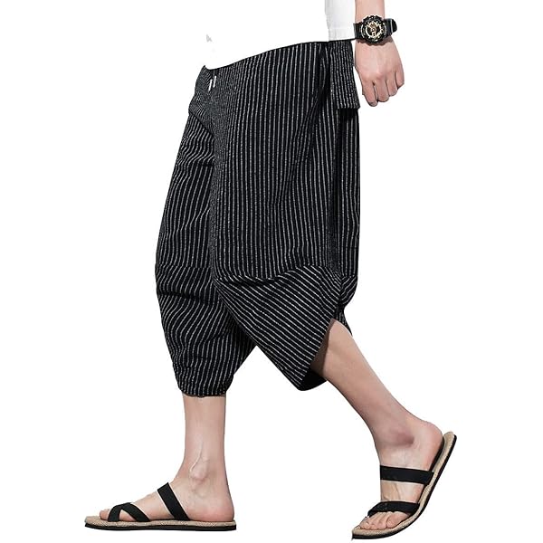 Evzosrz Men's Linen Harem Pants - Loose Lightweight Capri Slacks With Drawstring Waist