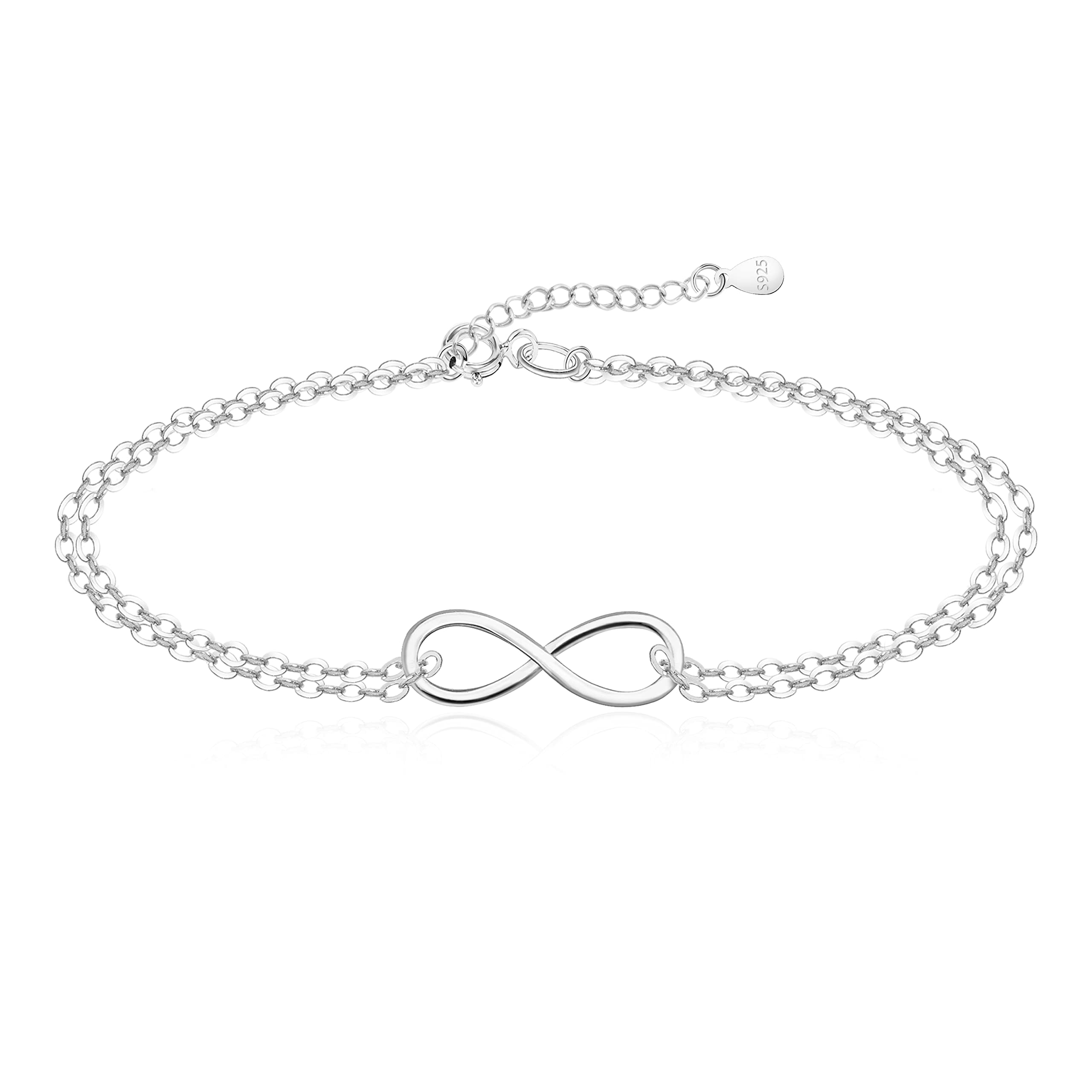 KristLand Sterling Silver Bracelets Infinity Bracelets Hand Chain Adjustable Chain White Gold Plated Jewelry Gifts for Women Ladies Girl