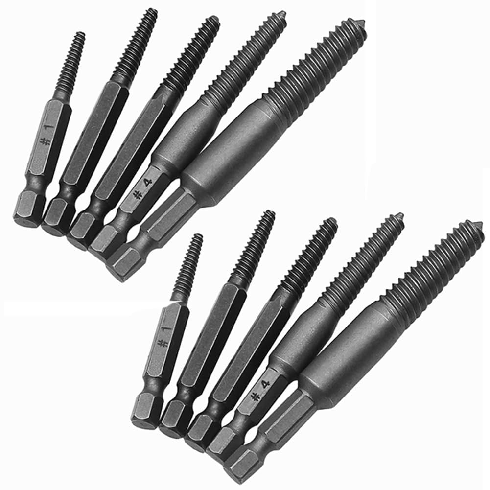 Bestgle 10pcs 1/4" Hex Shank Screw Extractor Set, Broken Screw Remover Fine Teeth Damaged Bolts Stud Removal Easy Out Kit