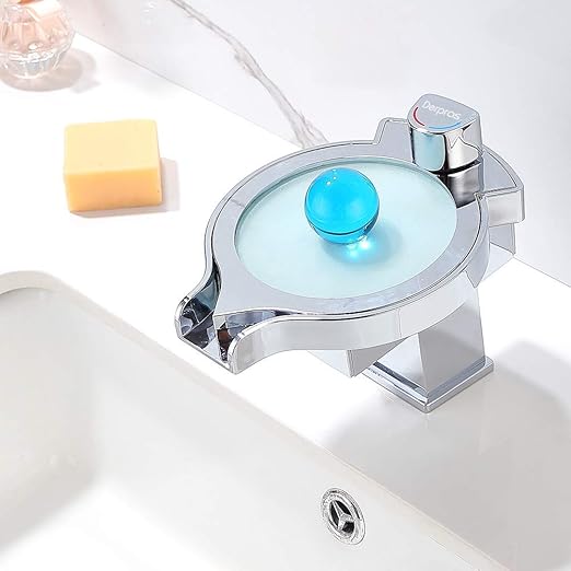 Derpras LED Wasserhahn Bad Waschtischarmatur Wasserhahn Wasserfall mit
