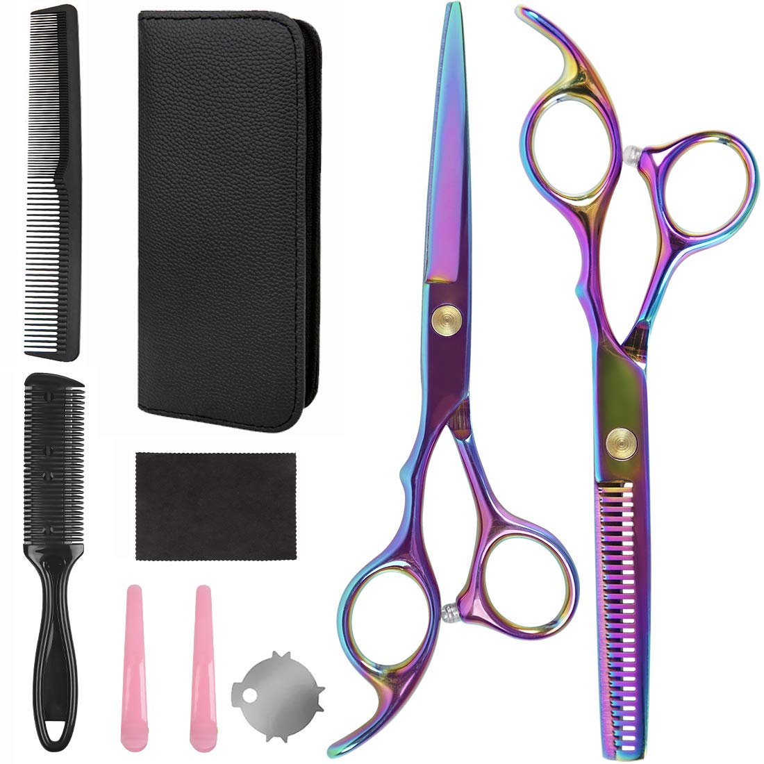 Professional Hair Cutting Scissors Set - Mansso 9 Pcs Hairdressing Scissors Kit, Hair Cutting Scissors, Thinning Shears, Hair Razor Comb, Clips, Scissors cloth, Leather Scissors Case, Professional Barbe : Beauty
