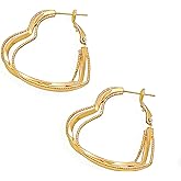 StyleJella Statement Gold Silver Layered Heart Hoop Earrings for Women - Trendy Hammered Matte Textured Love Prom Fashion Jewelry Gift