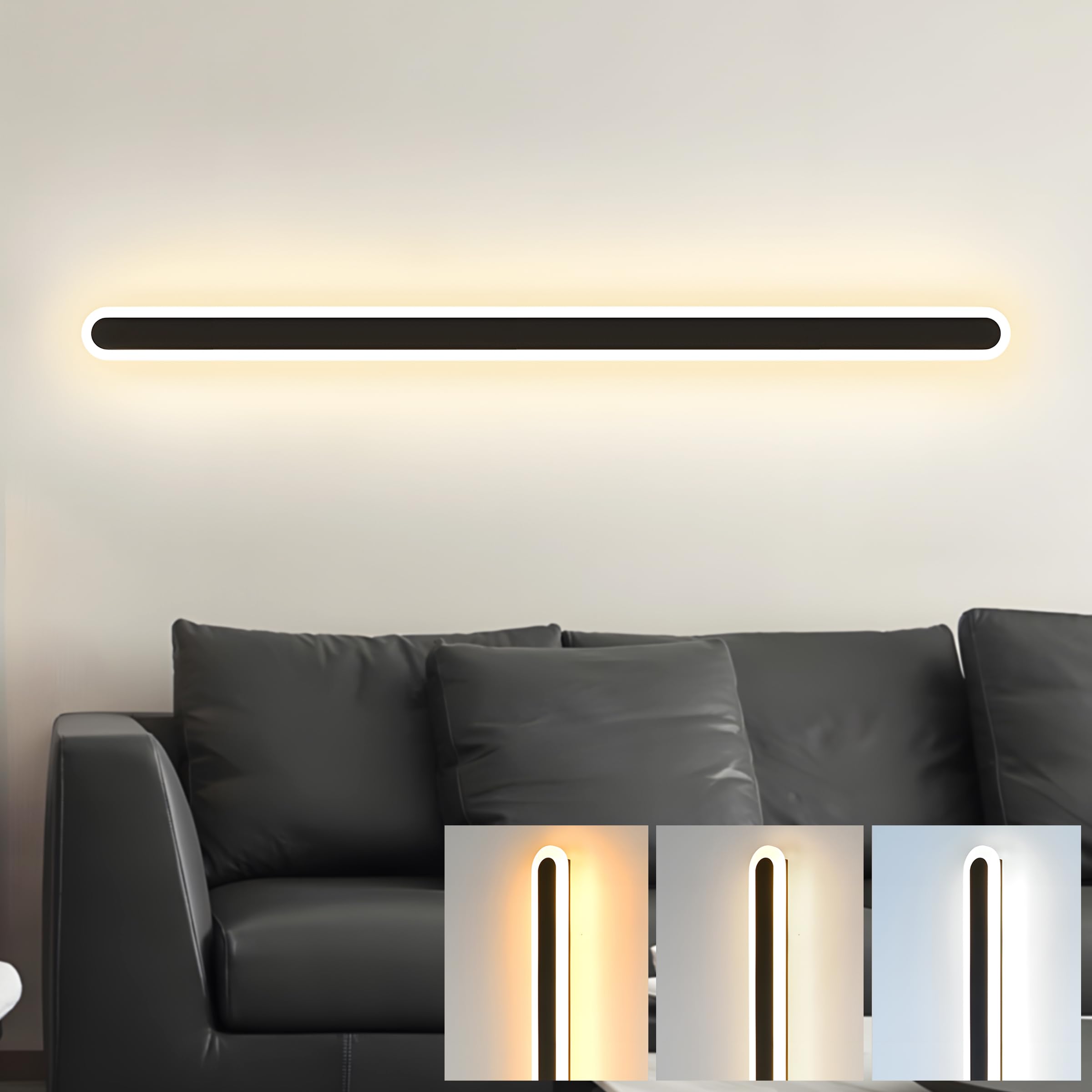 ZTWLEED LED Wall Light Indoor,36W Wall Lamp Modern 3000K/4000K/6000K,Acrylic Wall Sconce Lights for Bedroom Living Room Corridor Stair 100CM Black