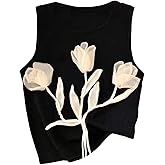 SHENHE Women's Summer 3D Flower Tank Top Crew Neck Sleeveless Fitted Dressy Going Out Top