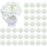 JMFFL 40pcs Artificial Flowers Fake Hydrangea Flowers Heads Full Faux Silk Flowers with Stems for Wedding Home Party Kitchen Indoor Baby Shower Decoration(White)