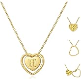Auspicious Cheerful Heart Initial Necklace for Women - Dainty 14k Gold Plated Double Heart Letter Pendant Necklace Multi-wear Personalized Jewelry Birthday Christmas Gifts for Women