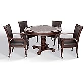 Hathaway Bridgeport 2 in 1 Round Poker Table and Chairs Set for Dining & Game Rooms – Furniture Grade Hardwood, Sturdy Pedest