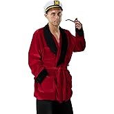Men’s Cosplay Pajama Red Velvet Robe with Belt Captain Hat Fake Pipe Props Sets Halloween Outfits Dress Up (Medium, Red Bathrobe)