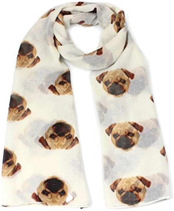 WINWINTOM Womens Long Cute Pug Dog Print Scarf (Beige)