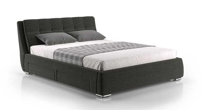 Urban Ladder Stanhope King Size Upholstered Double Bed (Charcoal Grey)