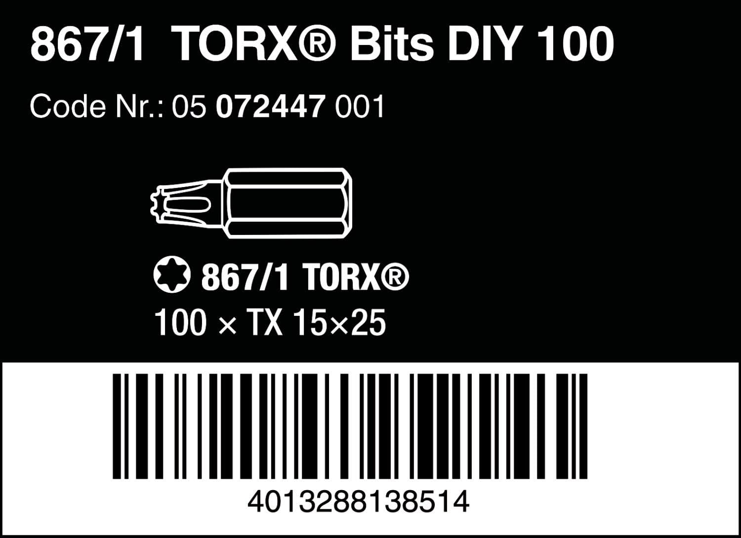 Peachy Antics WERA 05072447001 TX15 x 25 mm 867/1 DIY Bit for Socket Screws - Silver (100-Piece), T15 - Image 3