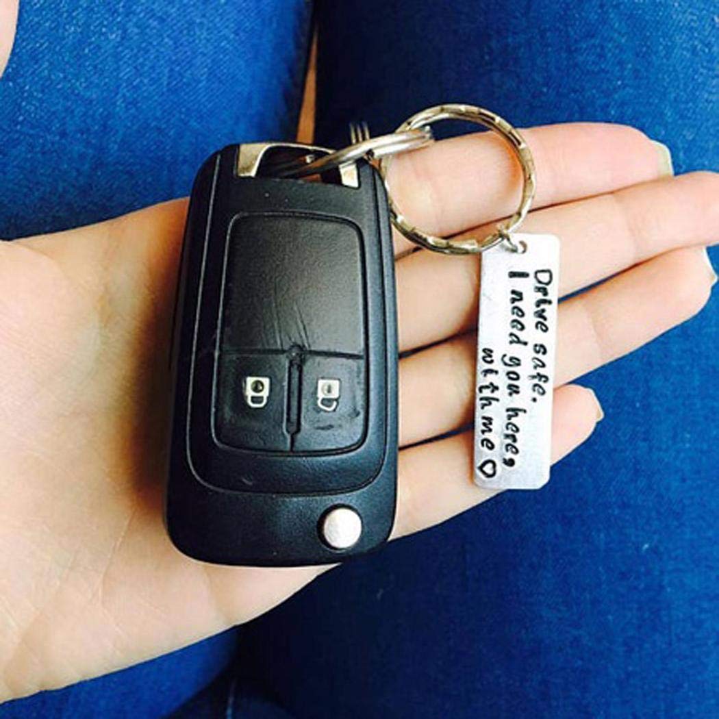 Chiak Unisex Alloy Engraved Drive Safe Letter Bar Pendant Link Chain Necklace/Keychain Keychains