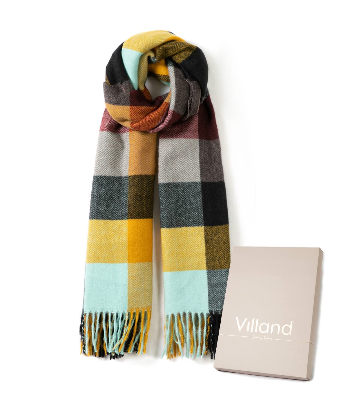 Villand Women's Wool Scarf - Cashmere Feel Winter Checked Scarves for Women, Large Soft Thick Shawls and Wraps with Gift Box