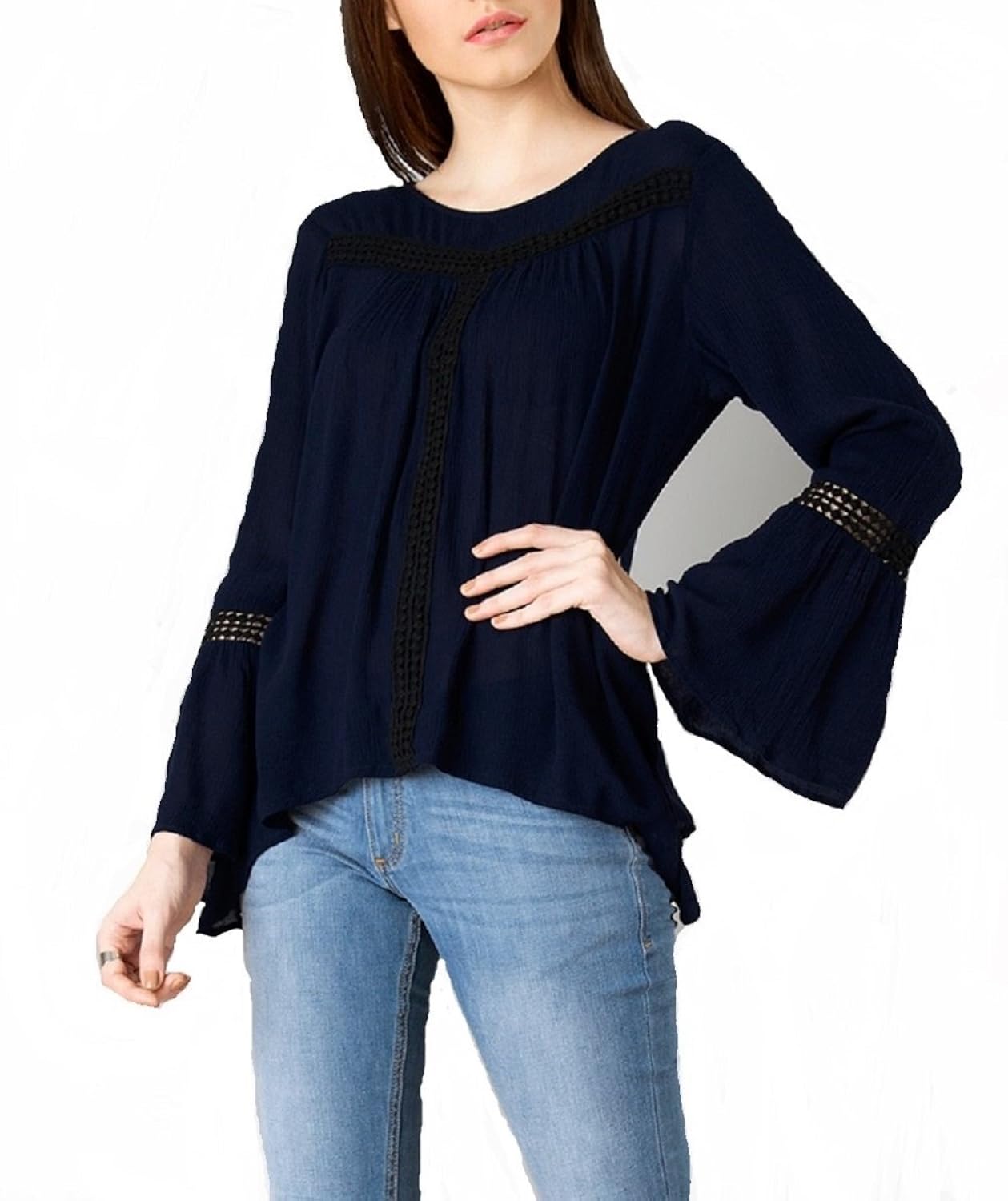 poison ivy women's casual bell sleeve full sleeve solid, lace women's mustard top