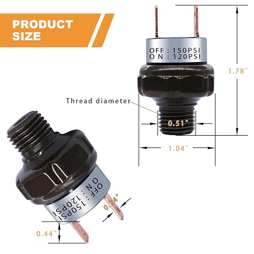 Air Pressure Switch 120-150 PSI 1/4 NPT - 12V 24V DC Compressor Switch For Air Horn & Train