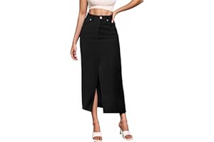 Hybrid & Company Women's Long Denim Skirt – Stretch Jean Skirt for Office and Casual Wear
