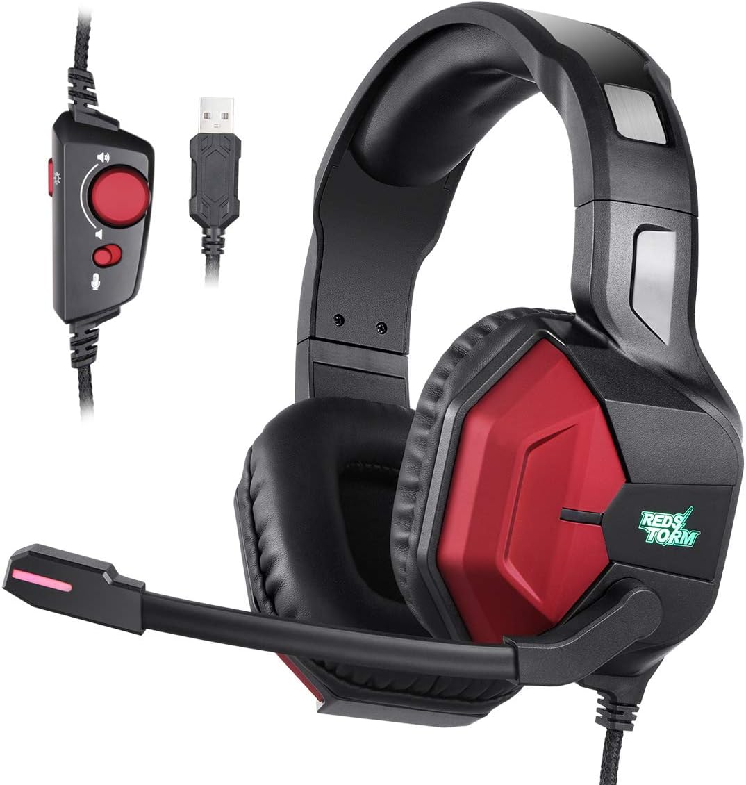 EasySMX Gaming Headset PS4 Headset with 7.1 Surround Sound, PC Headset with Noise Canceling Mic & 7 Colors LED Light, Gaming Headphones for PS4, PC, Mac, Laptop, Over Ear Headphones