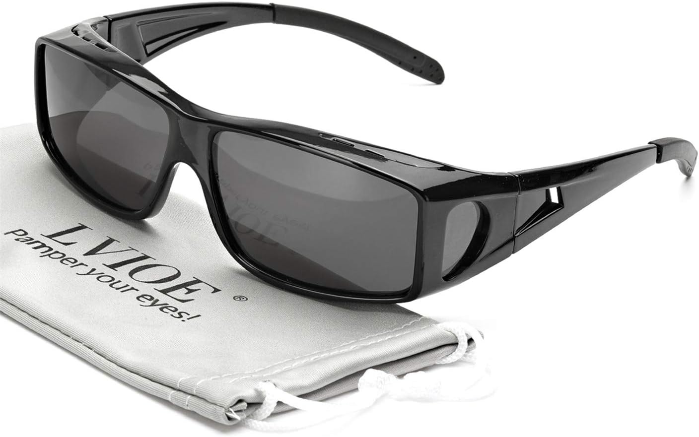 LVIOE Wrap Around Sunglasses, Polarized Lens Wear Over Prescription Glasses, Fit Over Regular Glasses with 100% UV Protection