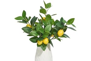 Vicrol 3 PCS Artificial Lemon Branches for Vase 18 Inch Fake Lemons Fruit Picks Faux Lemons Tree Decor Realistic
