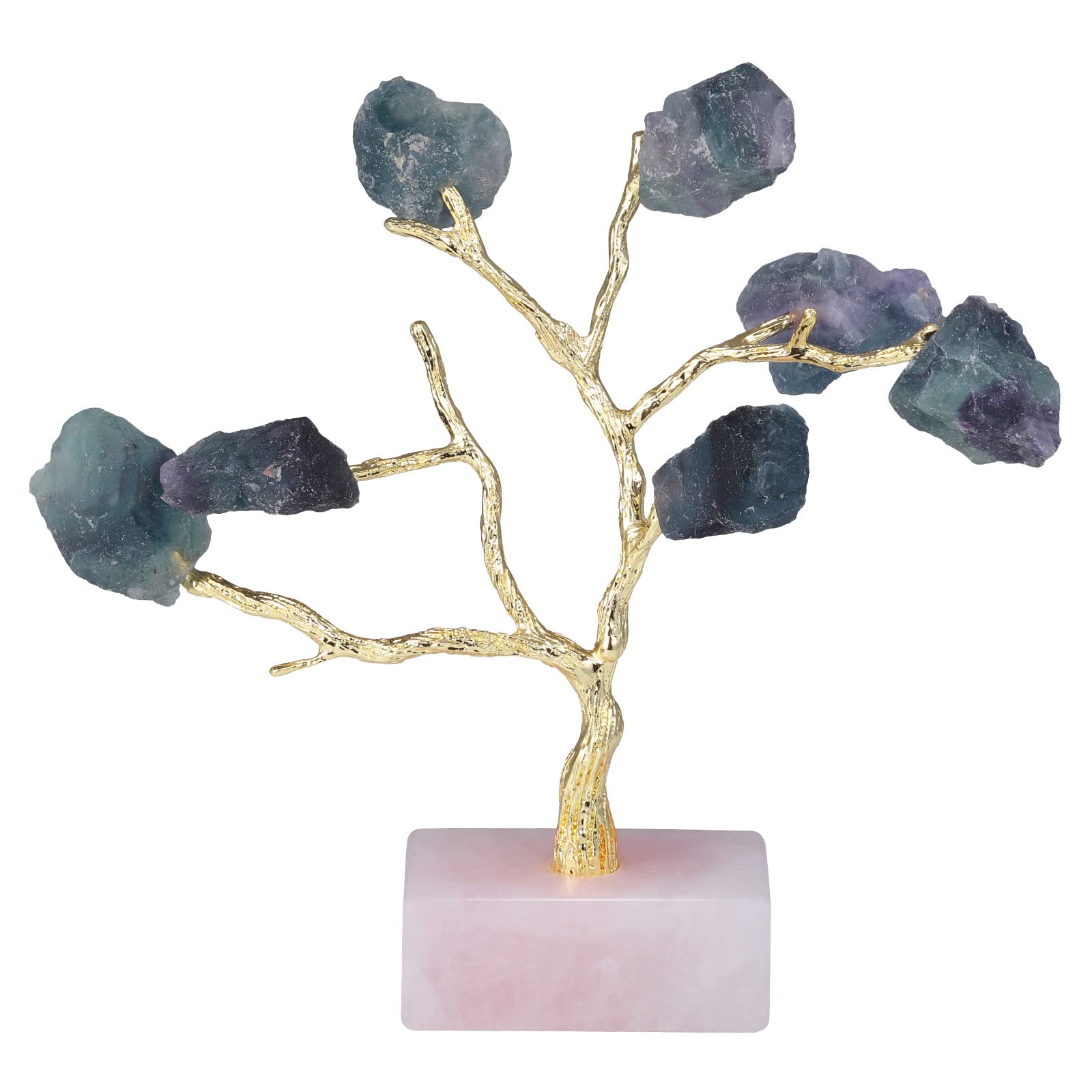 mookaitedecor Natural Healing Crystal Tree Ornament Aesthetic Room Decor for Luck, Rose Quartz Jewellery Display Stand Storage Rack Organiser Stone Holder for Bracelets Earrings, Fluorite Tree