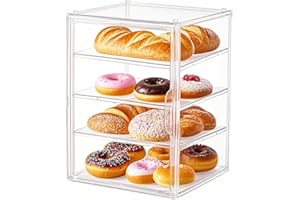 QISHENG Large Capacity Bread Box Pastry Display Case - Fully Transparent 4-Tier Stackable Storage Box, Acrylic for Kitchen Counter, Dustproof Display Cabinet for Bakery & Dessert Shop (15.7x11.8x9.8inch)
