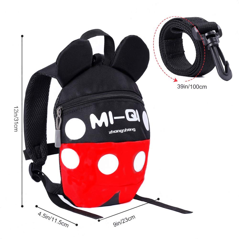 ﻿Baby Toddler Leash Baby Leash Backpack Little Kid Boys Girls Anti-Lost Travel Bag Harness Reins Cute Cartoon Backpacks with Safety Leash for Baby Backpack Leash for Toddlers 1-5 Years(Black red)