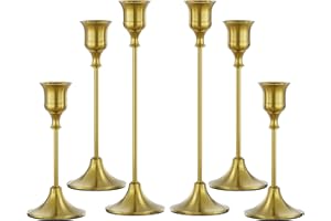 FSyueyun Brass Candlestick Holders Set of 6, Elegant Metal Candlestick Holders for Vintage Taper Candle Holders, Perfect for Table Centerpieces, Fireplace, Home Decor, Weddings and Party Decorations