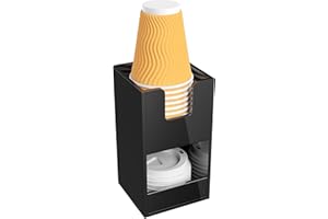 Rulyyo Coffee Condiment and Cup Organizer - 2-Tier Upright Cup and Lid Holder with Straw Organizer 2 Compartments Black Acrylic Cup Dispenser for Restaurant Breakroom Coffee Station Countertop