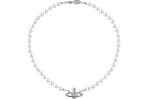 FENLDY Rhinestone Faux Planet Saturn Pearl Necklace for Women Jewelry, Fake Pearl Collar Pendant a Necklace Men with Charm for Girls Y2k Jewelry Ladies' Wedding Pearl Bead Chain Crystal Choker