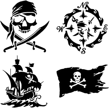 Amazon Co Jp 海賊デカール4パック スカルと剣 海賊船 海賊旗 海賊コンパス 3 5インチスタイル1ブラック Generic