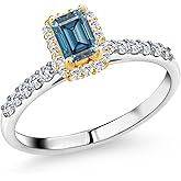 Gem Stone King 925 Silver and 10K Yellow Gold Persian Blue Moissanite and White Lab Grown Diamond Engagement Ring For Women | 0.90 Cttw | Emerald Cut 6X4MM | Gemstone Birthstone