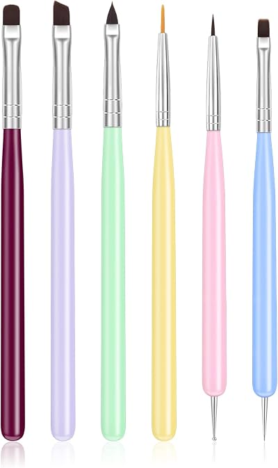 URAQT Nail Art Brushes Set 6Pcs Double Ended Gel Polish Pens Professional