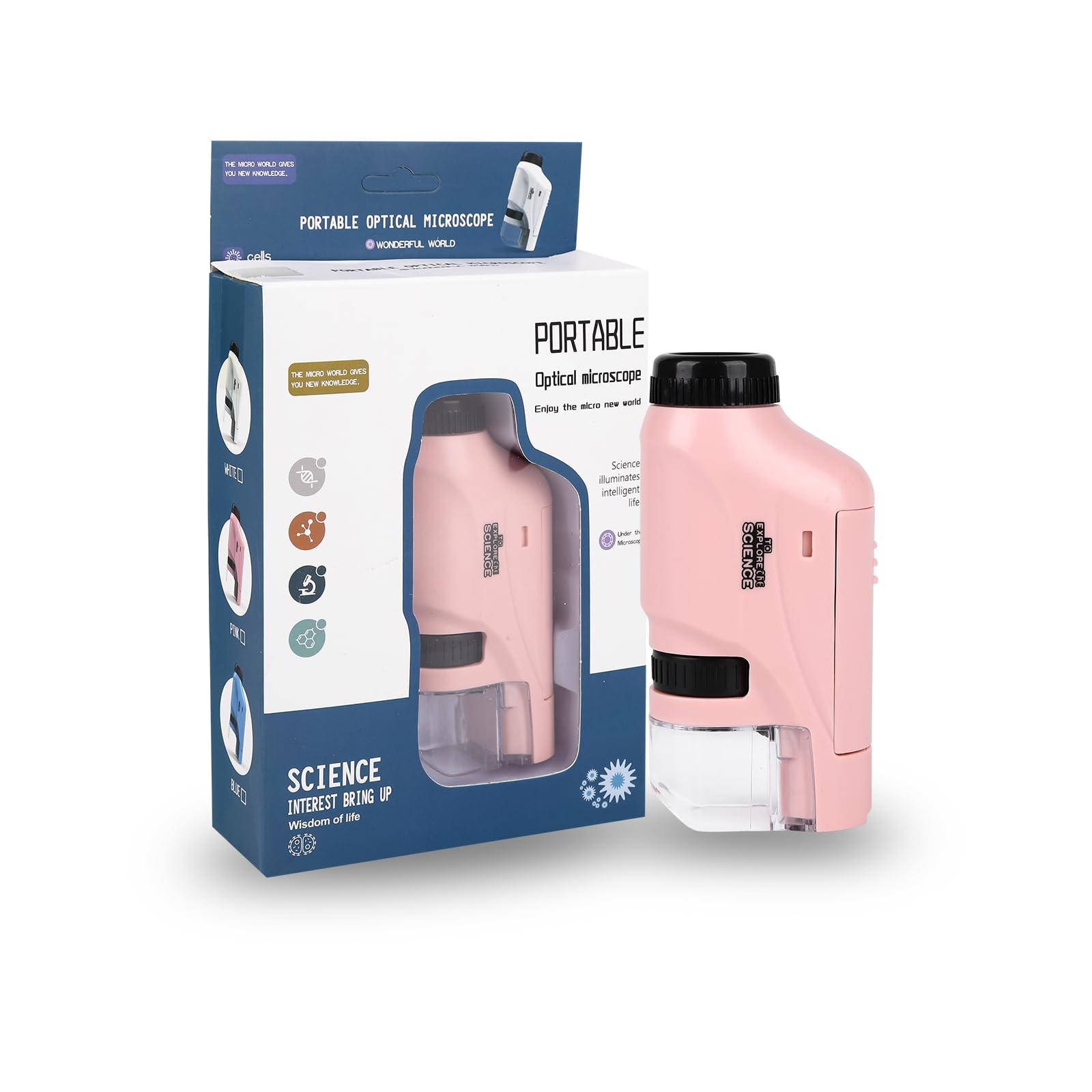 Gukasxi Kids Portable Microscope, 60X-120X Pocket Handheld Mini Microscope with LED Light, High Definition Educational Toy for Preschool Home Study (Pink)