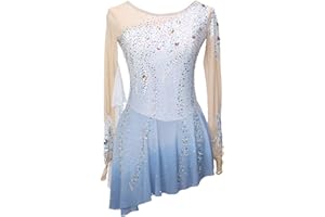 Zagitova Figure Skating Dress Mesh Skirt Girls Round Neck Long Sleeve Gradient Breathable Competition Performance