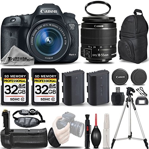 Canon EOS 7D Mark II Digital SLR Camera + Canon EF-S 18-55mm IS STM Lens + Battery Grip + Backup Battery + 2 Of 32GB Memory Card. All Original Accessories Included - International Version Canon EOS 7D Mark II Digital SLR Camera + Canon EF-S 18-55mm IS STM Lens + Battery Grip + Backup Battery + 2 Of 32GB Memory Card. All Original Accessories Included - International Version