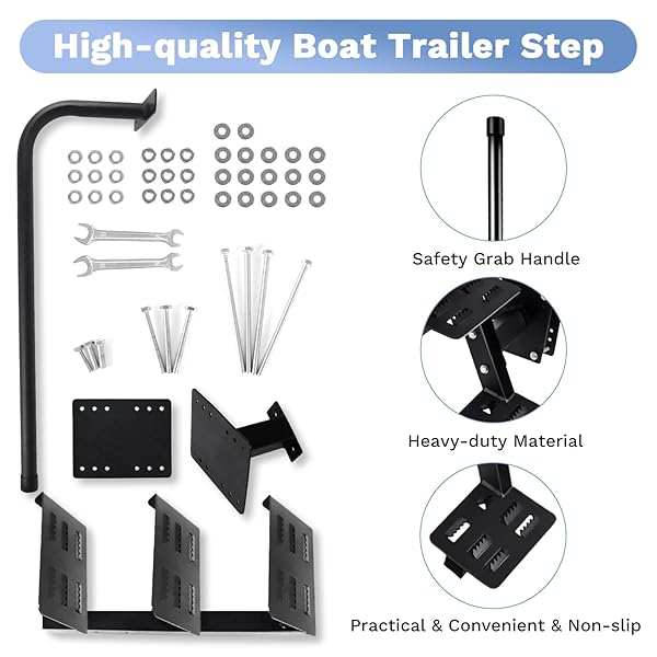 HEAVY DUTY BOAT TRAILER STEPS,500 LBS CAPACITY 3 STEPS BOAT TRAILER TONGUE STEPS LADDER WITH HANDLE,NON-SLIP SURFACE,ADJUSTABLE UNIVERSAL BOAT STEPS FOR PONTOON BOATS BASS