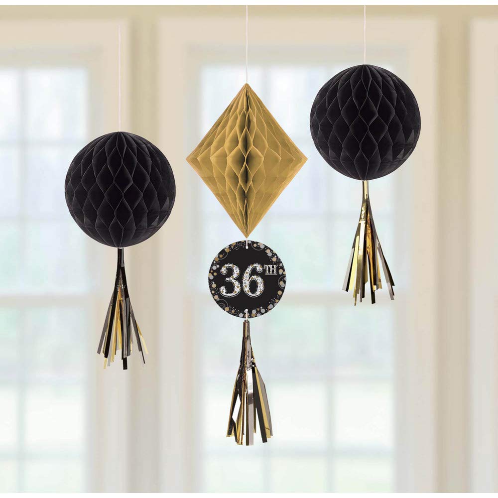 Amscan 291873 - Gold Sparkling Celebration Add an Age Hanging Honeycomb Decorations - 3 Pack