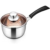 LIANYU 1QT Saucepan with Lid, 1 Quart Stainless Steel Saucepan, Small Pot Milk Soup Pan for Home Kitchen Restaurant, Long Heatproof Handle, Dishwasher Safe