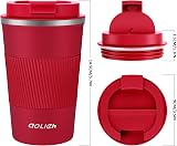 Aolieh Travel Mug 380 ml Insulated Stainless Steel Red with Lid view 6