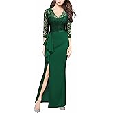 MISSMAY Women's Vintage Floral Lace Ruffle Half Sleeve Evening Party Formal Long Dress