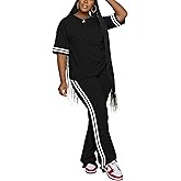 Aomice Women's 2 Piece Outfits Crewneck Short Sleeve Tops and Flare Pants Lounge Sets Tracksuit