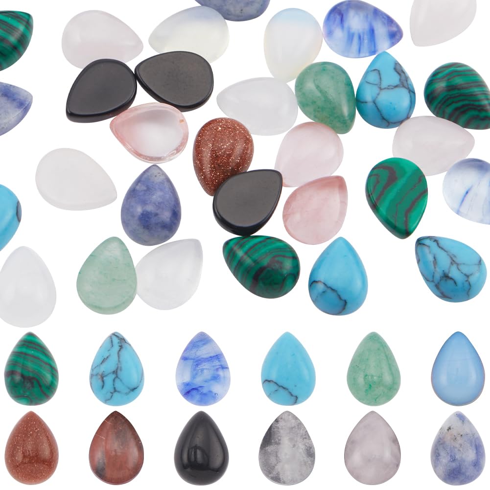SUNNYCLUE 1 Box 48Pcs 12 Styles Teardrop Stone Cabochons Gemstone Cabochon Bulk Natural Water Shaped Tear Drop Flatback Quartz Chakra No Hole Loose Gem Stones Cabochons for Necklace jewellery Making D
