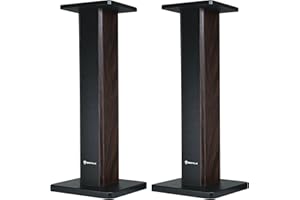 Rockville Pair RHT28D 28" Bookshelf Speaker Stands, Dark Wood Grain, 60 lbs Capacity, Sand-Fillable Design, Dual Platform Sizes, Anti-Slip Pads, for Home Theater and Studio Monitors