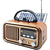 Paeiope Portable Vintage Retro Radio AM FM with Excellent Reception, Transistor Shortwave Radio Rechargeable, D Battery or Solar Powered, Music Speaker Support Mirco SD/TF Card USB Player