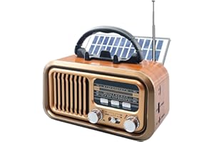 Paeiope Portable Vintage Retro Radio AM FM with Excellent Reception, Transistor Shortwave Radio Rechargeable, D Battery or Solar Powered, Music Speaker Support Mirco SD/TF Card USB Player