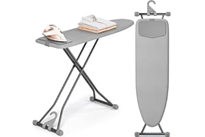 APEXCHASER Ironing Board, Compact Iron Board with Silicon Mat, Foldable Ironing Board with Heat Resistant Cover, 7 Height Adjustable, Space Saver Iron Board,13x43 Solid Grey