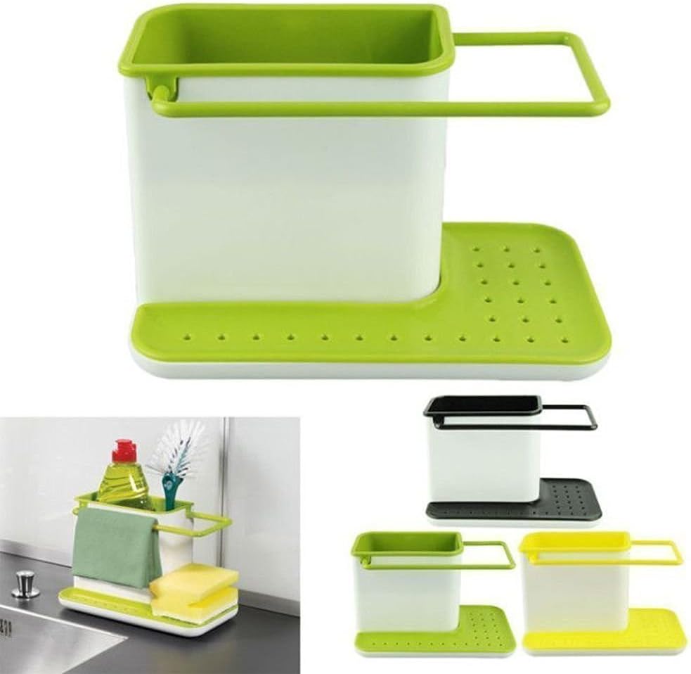 Divinext Kitchen Sink Tidy Self Draining Sink Caddy with Base Stand Organizer Brush Sponge Cleaning Cloth Holder,21 X 11 X 12 cm, Multi Color