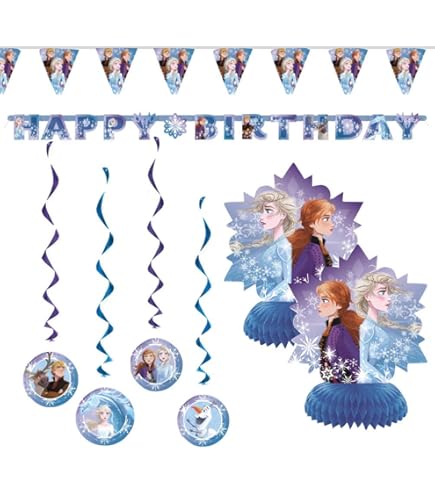 Procos 93844 93844 Bannière Happy Birthday Frozen 2 Wind Spirit FSC Décoration Suspendu Guirlande Anniversaire Fête à Thème, Multicolore