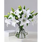 SEEK RARE 9PCS Artificial Lily Flowers Faux Bouquets Tiger Lilies Flowers for Home Wedding Arrangement Easter Decor White S
